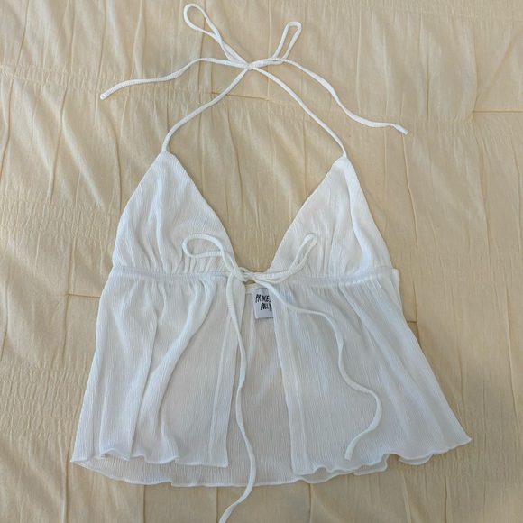 Princess Polly Tops - Princess Polly chantria white halter front-tie top